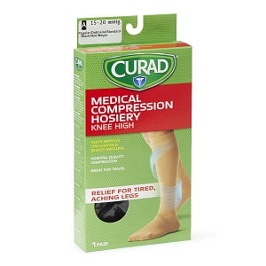 Medline CURAD Knee-High Compression Hosiery - CURAD Knee-High Compression Hosiery with 15-20 mmHg, Black, Size A, Regular Length - MDS1701AB