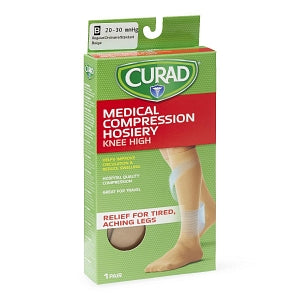 Medline CURAD Knee-High Compression Hosiery - CURAD Knee-High Compression Hosiery with 20-30 mmHg, Tan, Size B, Regular Length - MDS1702BT