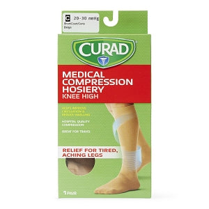 Medline CURAD Knee-High Compression Hosiery - CURAD Knee-High Compression Hosiery with 20-30 mmHg, Tan, Size C, Short Length - MDS1702CTS