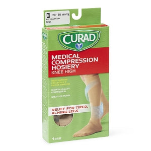 Medline CURAD Knee-High Compression Hosiery - CURAD Knee-High Compression Hosiery with 20-30 mmHg, Tan, Size E, Short Length - MDS1702ETS