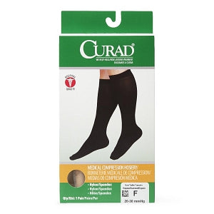 Medline CURAD Knee-High Compression Hosiery - CURAD Knee-High Compression Hosiery with 20-30 mmHg, Tan, Size F, Regular Length - MDS1702FT