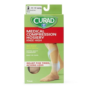 Medline CURAD Knee-High Compression Hosiery - CURAD Knee-High Compression Hosiery with 20-30 mmHg, Tan, Size F, Short Length - MDS1702FTS