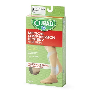 Medline CURAD Knee-High Compression Hosiery - CURAD Knee-High Compression Hosiery with 20-30 mmHg, Tan, Size F, Short Length - MDS1702FTS