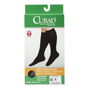 Medline CURAD Knee-High Compression Hosiery - CURAD Knee-High Compression Hosiery with 20-30 mmHg, Black, Size A, Regular Length - MDS1703AB