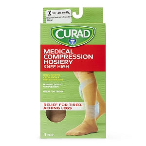 Medline CURAD Knee-High Compression Hosiery - CURAD Knee-High Compression Hosiery with 30-40 mmHg, Tan, Size B, Regular Length - MDS1704BT