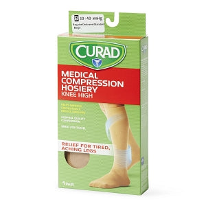 Medline CURAD Knee-High Compression Hosiery - CURAD Knee-High Compression Hosiery with 30-40 mmHg, Tan, Size B, Regular Length - MDS1704BT