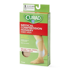 Medline CURAD Knee-High Compression Hosiery - CURAD Knee-High Compression Hosiery with 30-40 mmHg, Tan, Size E, Regular Length - MDS1704ET