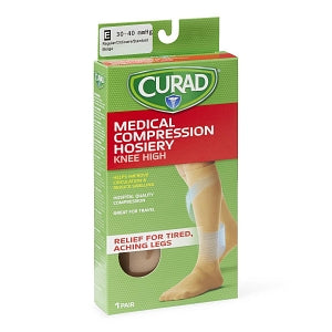 Medline CURAD Knee-High Compression Hosiery - CURAD Knee-High Compression Hosiery with 30-40 mmHg, Tan, Size E, Regular Length - MDS1704ET