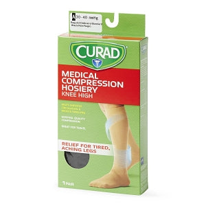 Medline CURAD Knee-High Compression Hosiery - CURAD Knee-High Compression Hosiery with 30-40 mmHg, Black, Size A, Regular Length - MDS1705AB