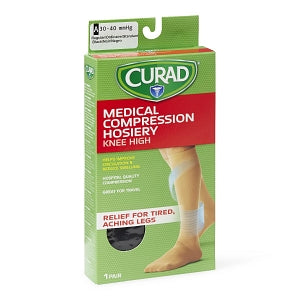 Medline CURAD Knee-High Compression Hosiery - CURAD Knee-High Compression Hosiery with 30-40 mmHg, Black, Size A, Regular Length - MDS1705AB