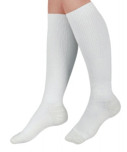 Medline CURAD Cushioned Compression Socks - CURAD Knee-High Cushioned Compression Hosiery with 15-20 mmHg, White, Size A, Regular Length - MDS1715AW