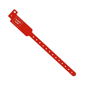 Medline Tamper Resistant Snap Closure Alert ID Bands - Tri-Laminate ID Band, 10", Allergy Alert, Red - MDS3104AAM