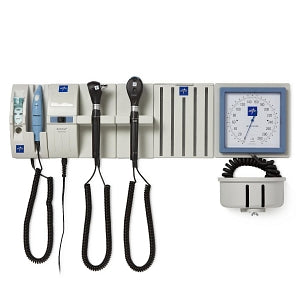 Medline Diagnostic Wallboard Systems - Diagnostic Wall System with 2 Handles, L2 LED Otoscope Head, L2 Xenon Ophthalmoscope Head, Specula Dispenser, Tympanic Thermometer, and Aneroid BP Device - MDS36533008