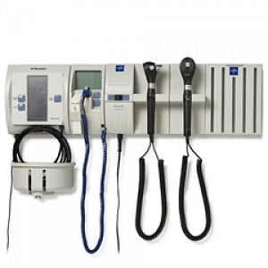 Medline Co-Label Diagnostic Wallboard Systems - Diagnostic Wall System with 2 Handles, L2 LED Otoscope Head, L2 Xenon Ophthalmoscope Head, Specula Dispenser, Oral Thermometer, and Aneroid BP Device - 3653-L2X2-SDBXU