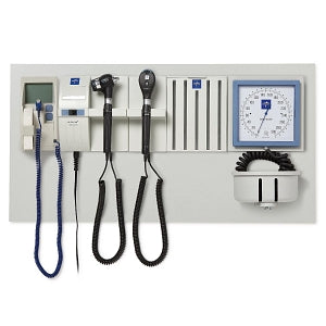 Medline Co-Label Diagnostic Wallboard Systems - Diagnostic Wall System with 2 Handles, LED EliteVue Otoscope Head, Xenon L2 Ophthalmoscope Head, Specula Dispenser, Oral Thermometer, and Aneroid BP Device, Premounted on Mounting Board - 3653-LEX2-SABWU