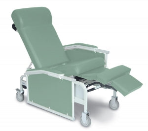 Winco Drop Arm Convalescent Recliners - Drop-Arm Convalescent Recliner with Tray, 275 lb. Weight Capacity, Moss Green - 5271-04