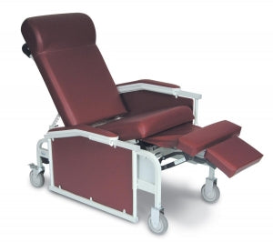 Winco Drop Arm Convalescent Recliners - Drop-Arm Convalescent Recliner with Tray, 275 lb. Weight Capacity, Burgundy - 5271-14