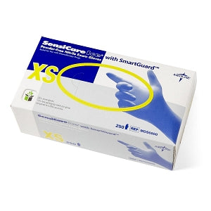 Medline SensiCare Ice Blue Powder-Free Nitrile Exam Gloves - SensiCare Ice Powder-Free Nitrile Exam Gloves with SmartGuard Film, Size XS - MDS6800