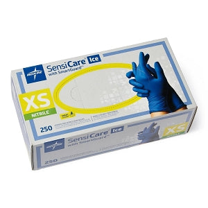 Medline SensiCare Ice Blue Powder-Free Nitrile Exam Gloves - SensiCare Ice Powder-Free Nitrile Exam Gloves with SmartGuard Film, Size XS - MDS6800