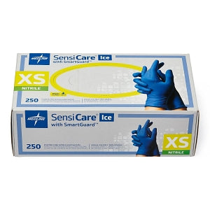 Medline SensiCare Ice Blue Powder-Free Nitrile Exam Gloves - SensiCare Ice Powder-Free Nitrile Exam Gloves with SmartGuard Film, Size XS - MDS6800