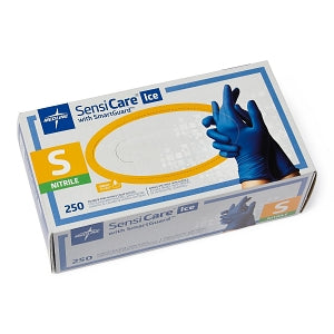 Medline SensiCare Ice Blue Powder-Free Nitrile Exam Gloves - SensiCare Ice Powder-Free Nitrile Exam Gloves with SmartGuard Film, Size S - MDS6801