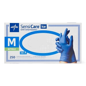 Medline SensiCare Ice Blue Powder-Free Nitrile Exam Gloves - SensiCare Ice Powder-Free Nitrile Exam Gloves with SmartGuard Film, Size M - MDS6802