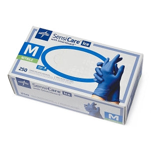 Medline SensiCare Ice Blue Powder-Free Nitrile Exam Gloves - SensiCare Ice Powder-Free Nitrile Exam Gloves with SmartGuard Film, Size M - MDS6802