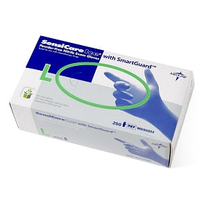 Medline SensiCare Ice Blue Powder-Free Nitrile Exam Gloves - SensiCare Ice Powder-Free Nitrile Exam Gloves with SmartGuard Film, Size L - MDS6803