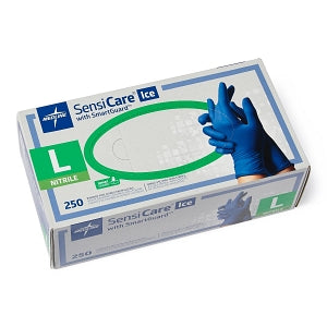 Medline SensiCare Ice Blue Powder-Free Nitrile Exam Gloves - SensiCare Ice Powder-Free Nitrile Exam Gloves with SmartGuard Film, Size L - MDS6803