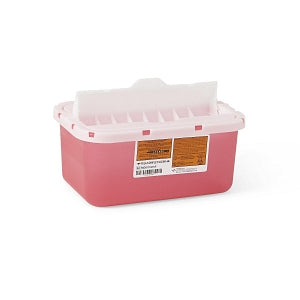 Medline Biohazard Patient Room Sharps Disposal Containers - Sharps Container with Flap, Clear and Red, 1 gal. - MDS701201F