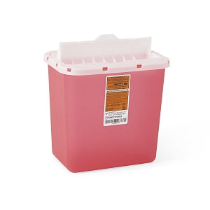 Medline Biohazard Patient Room Sharps Disposal Containers - Sharps Container with Flap, Clear and Red, 2 gal. - MDS701202F