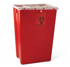 Medline Large PG-II Waste and Sharps Containers - PG-II Flat Sharps Container with Port Lid, Red, 18 gal. - MDS705318