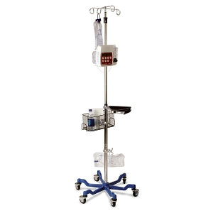 Medline Stainless Steel Six Leg Heavy Duty IV Pole - Stainless Steel 6-Leg Heavy-Duty IV Pole with Quick Release Casters, 4 Hook, 73" to 99-1/5" H - MDS80600