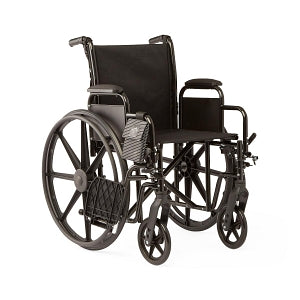 Medline K1 Basic Wheelchairs - K1 Basic Wheelchair with Desk-Length Arms, Swing-Away Footrests and 2 Bags, 18" Width - MDS806250EE2B