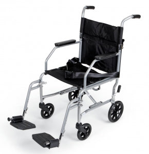 Medline Basic Steel Transport Chairs - Basic Steel Transport Chair with Permanent Restaurant-Length Armrests and Detachable Footrests, 300 lb. Capacity, 19" Width - MDS808200E