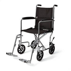 Medline Steel Transport Chair - Basic Transport Chair with Permanent Armrests and Detachable Swing-Away Footrests, 300 lb. Weight Capacity, 19" Width - MDS808200