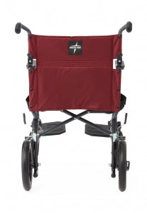 Medline Aluminum Transport Chair with 12" Wheels - Basic Aluminum Transport Chair with Permanent Full-Length Arms, Swing-Away Footrests and 12" Wheels, Gray and Burgundy - MDS808210KDR