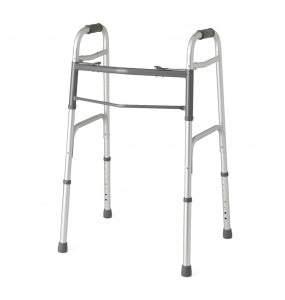 Medline Two-Button Folding Walkers without Wheels - Two-Button Adult Walker, Folding, 1" Adjustable - MDS864104