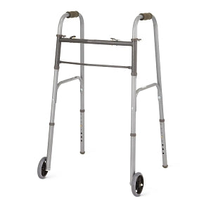 Medline Two-Button Folding Walkers with 5" Wheels - 2-Button Basic Walker with 5" Wheels - MDS86410W54BH