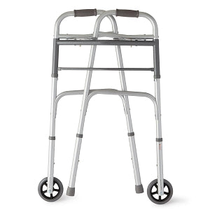 Medline Two-Button Folding Walkers with 5" Wheels - 2-Button Folding Walker with 5" Wheels - MDS86410W54