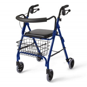 Medline Deluxe Rollators - Deluxe Rollator, Blue, Curved Back, 250 lb. - MDS86810B