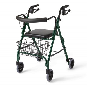 Medline Deluxe Rollators - Deluxe Rollator, Green, Curved Back, 250 lb. - MDS86810G