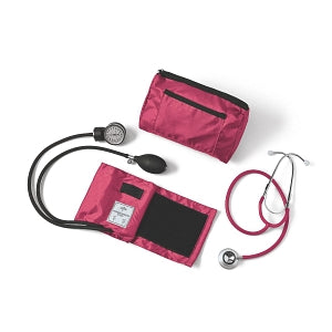 Medline Compli-Mates Dual-Head Stethoscope and Blood Pressure Combo Kits - Dual-Head Stethoscope and Handheld Aneroid Sphygmomanometer Combination Kit, Adult, Magenta - MDS9116