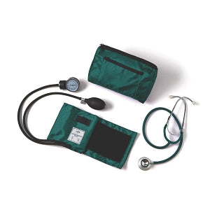 Medline Compli-Mates Dual-Head Stethoscope and Blood Pressure Combo Kits - Dual-Head Stethoscope and Handheld Aneroid Sphygmomanometer Combination Kit, Adult, Hunter Green - MDS9133