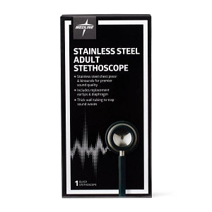 Medline Elite Stainless Steel Stethoscope - Elite Adult Stainless Steel Stethoscope, Black - MDS92260