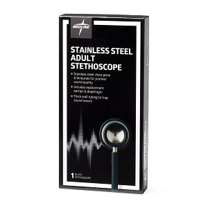 Medline Elite Stainless Steel Stethoscope - Elite Adult Stainless Steel Stethoscope, Black - MDS92260