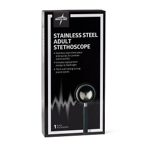 Medline Elite Stainless Steel Stethoscope - Elite Adult Stainless Steel Stethoscope, Black - MDS92260