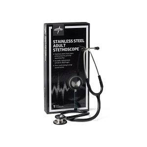 Medline Elite Stainless Steel Stethoscope - Elite Adult Stainless Steel Stethoscope, Black - MDS92260