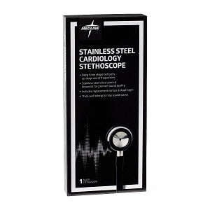 Medline Elite Cardiology Stainless Steel Stethoscope - Elite Cardiology Stainless Steel Stethoscope, Black - MDS92500