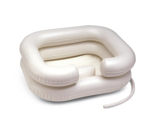 Maddak Inc Inflatable Shampoo Basin - Inflatable Shampoo Basin with 8"-High Double-Tube Rim White, Heavy-Duty Vinyl, 24"W x 20"L - 764302000